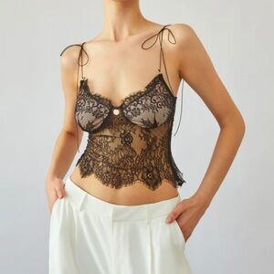 Black Lace Tie Shoulder Cami Top NWT